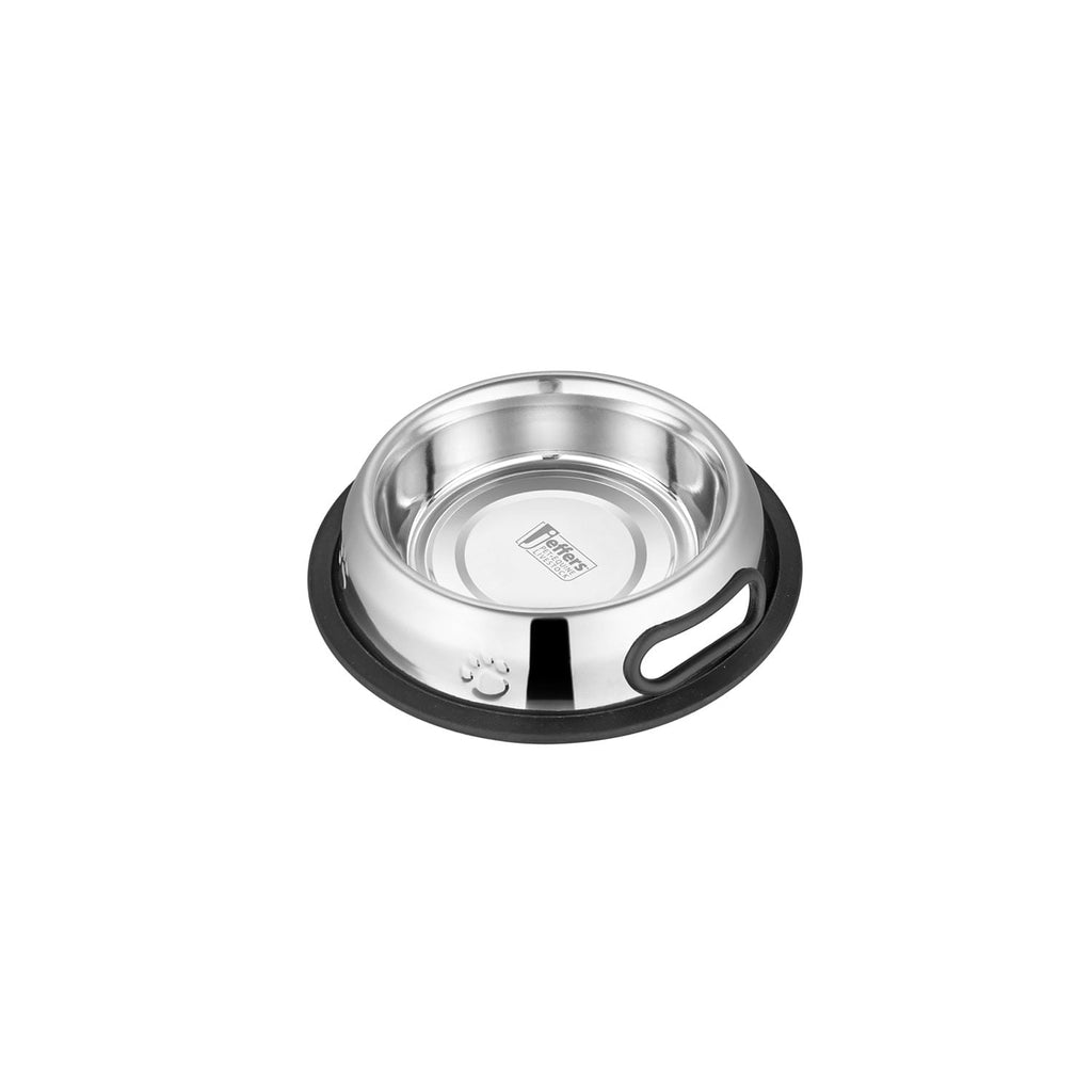 Jeffers Pet Embossed No-Tip Anti-Skid Stainless Steel Pet Bowls for Dogs, Cats, Puppies, Kittens – Rubber Base, Food & Water Feeding Dish for Home, Travel, Camping, Kennel
