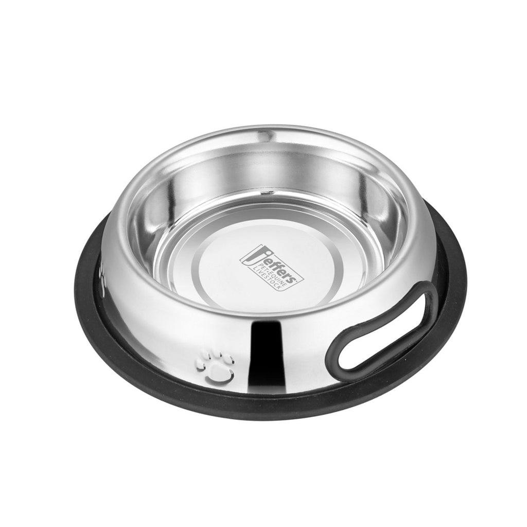 Jeffers Pet Embossed No-Tip Anti-Skid Stainless Steel Pet Bowls for Dogs, Cats, Puppies, Kittens – Rubber Base, Food & Water Feeding Dish for Home, Travel, Camping, Kennel